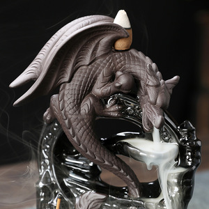 中国伝統風の創造的な黒色の翼竜の滝逆流アロマバーナー装飾品 - Product Image 4