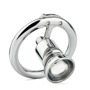 FRRK Metal Chastity Belt With Black Penis <b>Dildo</b> Head New Stainless Steel Negative Cock Cage BDSM Adult Sex Products for Male - Product Image 6
