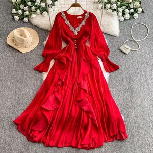 2026 Spring Collection Women's Long-Sleeved Silk Floor-Length <strong>Dress</strong> One Size Fits <strong>All</strong> Sweet <strong>Ruffles</strong> Digital Front Breathable - Product Image 2