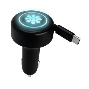 STW Wholesale 20W <b>USB</b> <b>C</b> Car <b>Adapter</b> with Retractable Cable Decorative Floral Design with Ice Blue LED Light car charger - Product Image 1