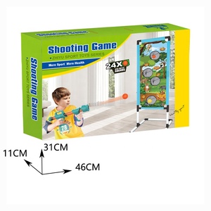 Jeu de tir de dinosaures avec 2 pistolets à balles éclatantes, 24 balles en mousse, cible de score sur pied, jeu sportif intérieur/extérieur pour enfants, cadeaux - Product Image 4