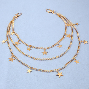 โซ่คาดเอว Yueli Star สีทอง หลายชั้น วงแหวนคู่ สไตล์ฮิปฮอป สำหรับใส่กับกางเกง ใช้ได้ทุกวัน ทำจากโลหะผสมสังกะสี เครื่องประดับแฟชั่น - Product Image 3