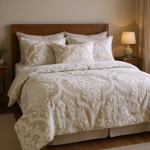 Ensemble de couette en chenille de coton tufté damassé, 3 pièces, literie pour la maison - Product Image 2