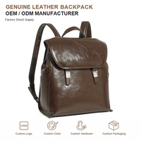 Sac à dos de voyage en cuir véritable pour femmes avec poche avant à rabat, bretelles réglables pour le travail et les voyages, logo personnalisé