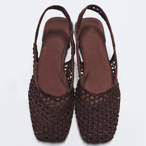Luxury Women's Designer Casual Slip on Woven Work Slingback Sandales Femme Shoes Mesh Square <b>Toe</b> Ballet Flat <b>Sandals</b> for Ladies - Product Image 5