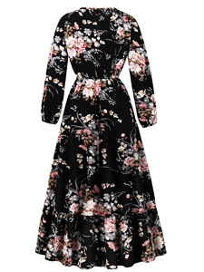 Váy liền thân dáng xòe dài tay in họa tiết thanh lịch cho kỳ nghỉ xuân thu - Product Image 2