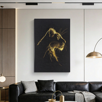 Tapisserie en soie pure de haute qualité, brodée à la main, portrait de lionne au fil doré délicat, peinture murale décorative encadrée