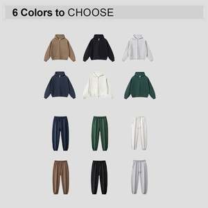 مخصص الوزن الثقيل عادي سحاب مزدوج من الصوفي هوديي اقتصاص الرجال بنطال رياضي وسحاب يصل مجموعة هوديي - Product Image 2