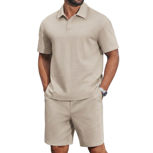 Conjunto Deportivo Casual Verde Menta para Hombre, Camiseta de Manga Corta, Pantalones Cortos Cargo, Transpirable, Color Sólido, Cuello Redondo, Corte Holgado, Ropa de Verano - Product Image 1