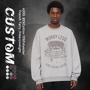 Felpe da Uomo in Cotone e Poliestere 420GSM, Stile Vintage Tinta Unita, Tessuto French Terry, Pullover con Spalle Scese e Collo Tondo <span class=keywords><strong>Senza</strong></span> <span class=keywords><strong>Cappuccio</strong></span> - Product Image 1