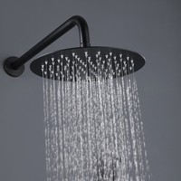 Ensemble de douche encastré moderne minimaliste noir mat brossé tout en cuivre, qualité hôtelière, mural, avec pommeau de douche pluie
