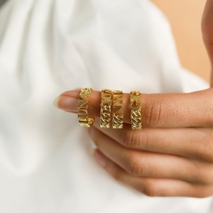 Inspire femmes Hip Hop Style anneaux en acier inoxydable plaqué or chaîne à maillons initiaux formes multiples fête <span class=keywords><strong>gourmette</strong></span> nom anneau pour fille - Product Image 3