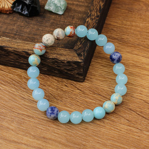 Natural Stone <b>Beaded</b> <b>Bracelet</b> Amazonite Blue Crystal Unisex Everyday Wear Classic Style - Product Image 2