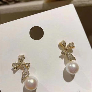 S925 <b>Silver</b> DIY <b>Pearl</b> Accessories 8-13mm Round <b>Earrings</b> with 20990 Empty Tray Bow <b>Silver</b> Jewelry Fashion Dangle Dangle <b>Earrings</b> - Product Image 3