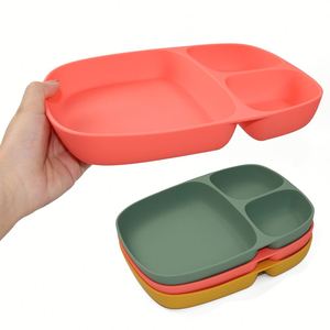 Food Grade Silicone Dinner Plate Mixed Colors <b>Divider</b> Design Soft BPA Free Toddler Kids Mealtime Tableware Wholesale - Product Image 3