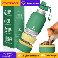 Botol Air Anjing 3-in-1 Portabel untuk Perjalanan Hewan Peliharaan, Baja Tahan Karat 304, Terisolasi, Kapasitas Besar, Dapat Dilepas, untuk Penggunaan Luar Ruangan