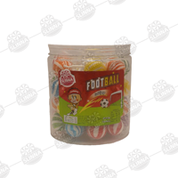 Groothandel Voetbal Lollipop Gestreepte Zoete Harde Snoepjes Kleurrijke Ronde Bal Fruit Smaak Plastic Pot Halal Bulk Lolly Snoep