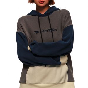 Sweat-shirt à capuche personnalisé pour femme, tricoté, brodé, décontracté, automne, color block, logo frontal - Product Image 1