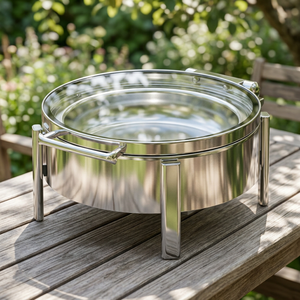 Sunnex Stainless Steel Round Chafing Dish with Glass Lid Windproof Stackable <b>Buffet</b> <b>Server</b> for Outdoor Catering - Product Image 3