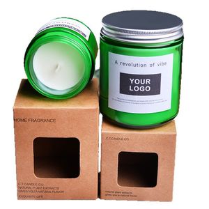Scented Candle Green Glass Jar With Lid Handmade <b>Soy</b> <b>Wax</b> Home Decoration - Product Image 3