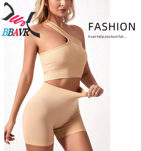 Ensembles d'entraînement pour femmes, ensembles deux pièces pour femmes, ensembles de sport d'été sans couture côtelés à taille haute, soutien-gorge de sport court, ensembles de yoga pour la gym - Product Image 2