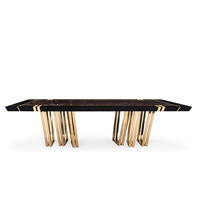 Ensemble de table à manger en marbre de design italien moderne de luxe, 8 places, chaises en acier inoxydable, forme rectangulaire, meubles de maison personnalisés