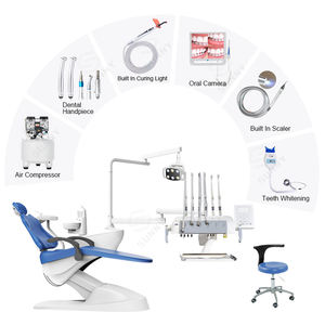 Unité de chaise électrique dentaire de qualité supérieure avec construction en acier et en plastique Coussin en cuir PU certifié CE Capteur de lumière à LED - Product Image 1