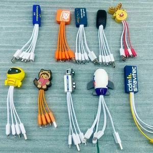 Promo Gift LOGO Custom Any Design Keychain 3In1 Charger Cable Multi Port Phone 3 In 1 Charging USB Cable