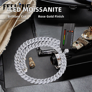 Collier cubain en argent 925 plaqué or pour homme, hip-hop, serti de diamants, 13 mm, avec certificat GRA - Product Image 2