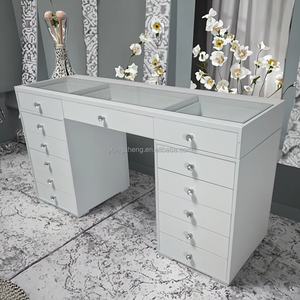 Table de maquillage de luxe avec panneau en bois blanc éclairé par <span class=keywords><strong>LED</strong></span>, <span class=keywords><strong>grand</strong></span> bureau de maquillage avec <span class=keywords><strong>miroir</strong></span> éclairé amovible pour la chambre à coucher - Product Image 6