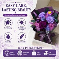 Bouquet de roses violettes préservées, 100% fleurs réelles, boîte cadeau éternelle longue durée pour anniversaire, fête des mères, Saint-Valentin