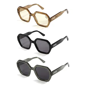 European American Modern Retro Sun Glasses High Quality Design Custom CR39 Lenses Acetate Material Large Frame Ladies Sunglasses