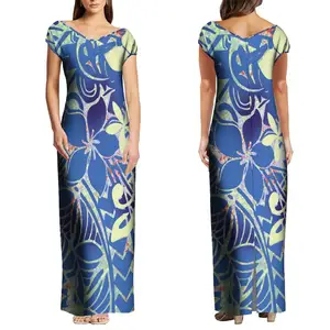 Imprimer à la demande personnalisé fleur tropicale imprimer robe hawaïenne épaules dénudées grand col en V longues robes Maxi grande taille vêtements pour femmes