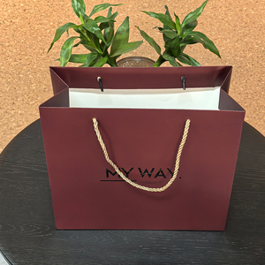 30*13.5*26cm Burgundy <strong>logo</strong> Black UV <strong>Paper</strong> <strong>Bag</strong>, Matte/glossy Finish <strong>with</strong> Gold Cotton Rope Handle, Customization Available. - Product Image 2