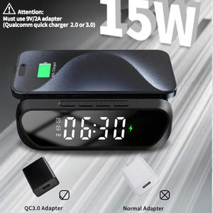 Schitec 15W 2 en 1 cargador inalámbrico multifuncional reloj despertador con soporte de teléfono inalámbrico para dispositivo inalámbrico - Product Image 3