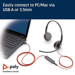 Casque de bureau filaire Poly Blackwire 3225 USB-C 3,5 mm USB-A Hi-Fi Stéréo avec micro anti-bruit SoundGuard Poly Lens Zoom Teams PC - Product Image 6