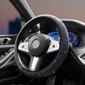 Universal 38cm 15 pulgadas lujo brillo Rhinestone brillante diamante cristal cuero mujeres coche <span class=keywords><strong>volante</strong></span> <span class=keywords><strong>cubre</strong></span> - Product Image 6