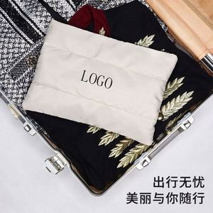 2024 Winter Custom Logo Down Cotton Nylon Soft Light Weight Puffer Puffy Fluffy Quilted Makeup Cosmetic <b>Bag</b> Travel Make up Pouch - Product Image 4