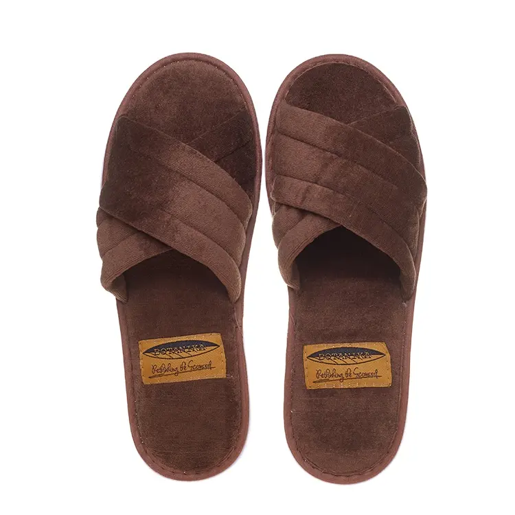 Alta Qualidade Novo Design Algodão Velour Open Toe Hotel Slipper