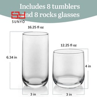Ensemble de gobelets et verres de roche fabriqués à la machine lavables au lave-vaisselle transparents et de haute qualité personnalisés