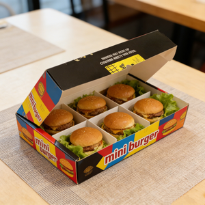Boîte de présentation pour frites, <span class=keywords><strong>mini</strong></span>-burgers et <span class=keywords><strong>poulet</strong></span> frit avec gobelet à sauce, motif personnalisé imprimé en usine pour restaurant à emporter - Product Image 1