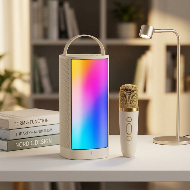 Portable Mini Karaoke Machine with 2 Wireless Microphones BT 5.3 Portable Speaker with Colorful LED Lights Handle for Kids