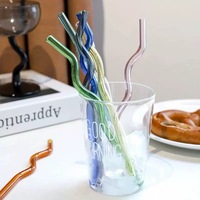 Pailles en verre ondulé en vrac, transparentes, colorées, réutilisables, écologiques, en verre borosilicate transparent 8 mm