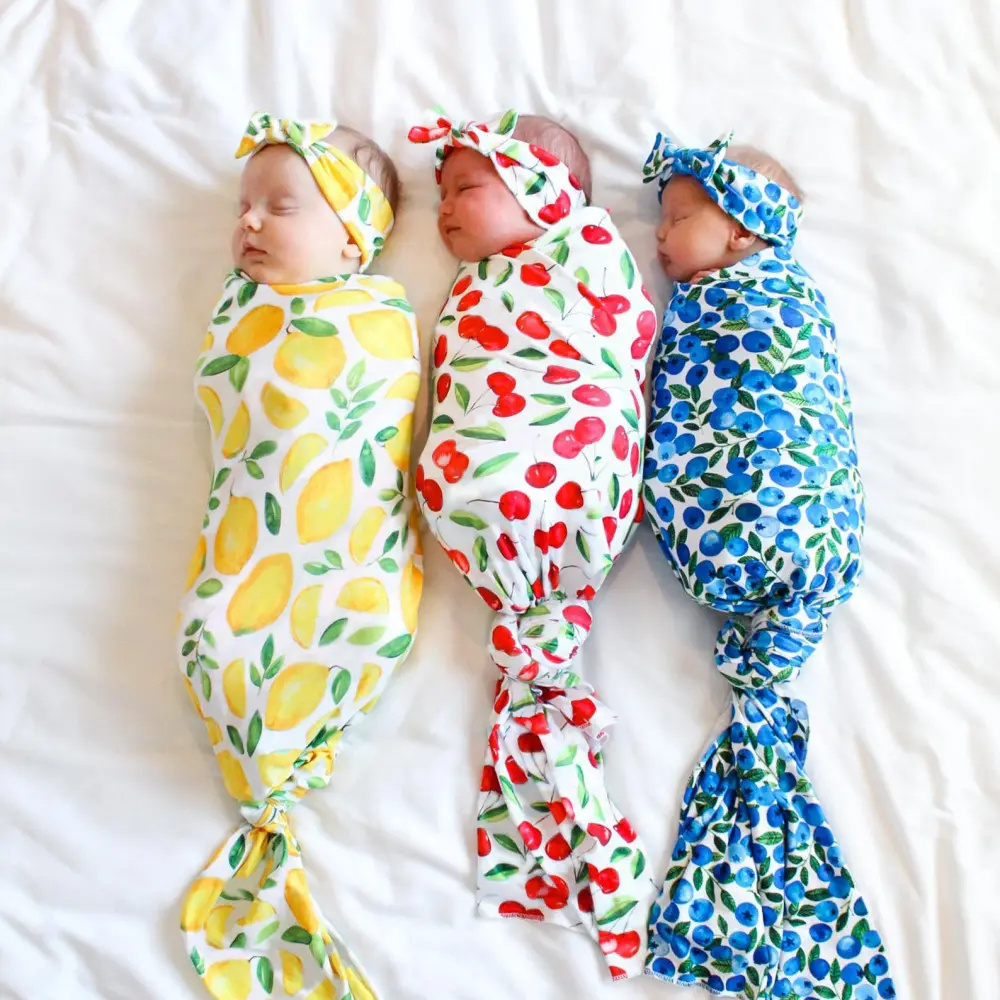 Perlengkapan Fotografi Bayi Baru Lahir, Selimut Motif Lemon Baru Lahir Laki-laki Perempuan Penutup Tidur + Ikat Kepala