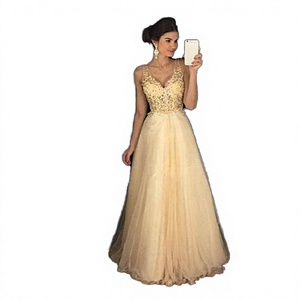S-XL Summer Sexy Sequin Lace Chiffon Floor-Length A-Line Party Evening Dress <b>Perspective</b> Sleeveless V-neck - Product Image 4