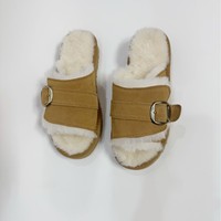 Mules confortables pour femmes avec boucle en cuir véritable, doublure en peluche chaude, respirantes, semelle antidérapante en TPR/EVA, motif ethnique, tendance hiver
