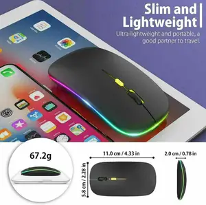 Ratón silencioso ultrafino de 2,4G, mouse inalámbrico con luz LED de 7 colores, recargable, de alta calidad, adecuado para ordenadores de escritorio