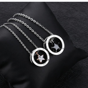 Collier étoile en acier inoxydable noir et blanc plaqué or rose 18 carats avec pierre en zircone cubique, acier inoxydable pour couples - Product Image 2