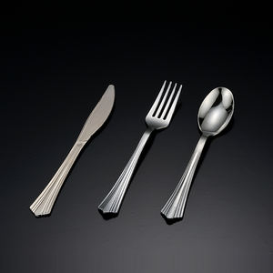 DIJOEY – Kits de couverts modernes jetables en <span class=keywords><strong>plastique</strong></span> PS argenté, écologiques, pour fêtes et mariages (cuillère, fourchette, couteau) - Product Image 6