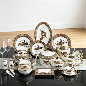 58pcs Luxury Horse <b>Dinner</b> <b>Sets</b> Fine Bone China Dinnerware <b>Sets</b> Gold Rim Porcelain <b>Dinner</b> Coffee <b>Sets</b> with Gift Package - Product Image 1